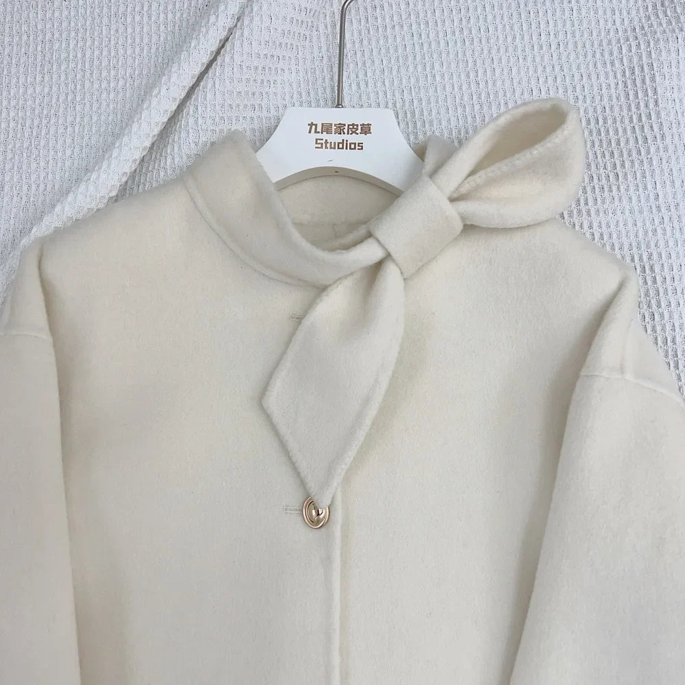 Woll mantel Damen neue Winter Natur fuchs Pelz Manschette Outwear Damen mantel Kaschmir Wolle Wolle Frauen Luxus jacke.