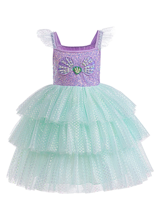 Mädchen elegante Regenbogen Prinzessin Kleid mit Bowknot Flatter Trim Mesh Kleid Tutu Kleid für Party, Performance Tutu Kleid