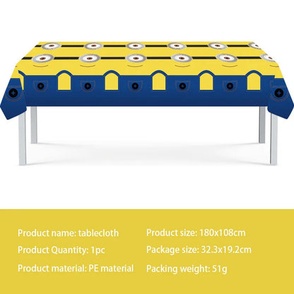 Cartoon M & Minions Geburtstag Party Dekoration Einweg Geschirr Tasse Teller Tischdecke Luftballons Gelb Große Augen Hintergrund Banner.