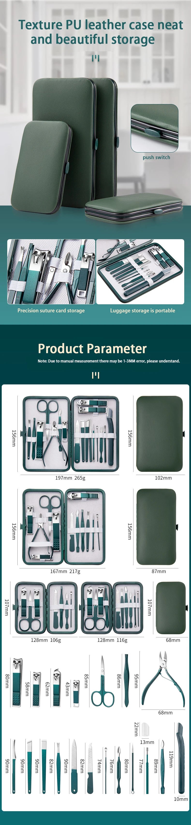 Professional 7/10/12/18 Piece Nail Care Kit Stainless Steel Manicure & Pedicure Set Nail Clipper Set with Travel Case.