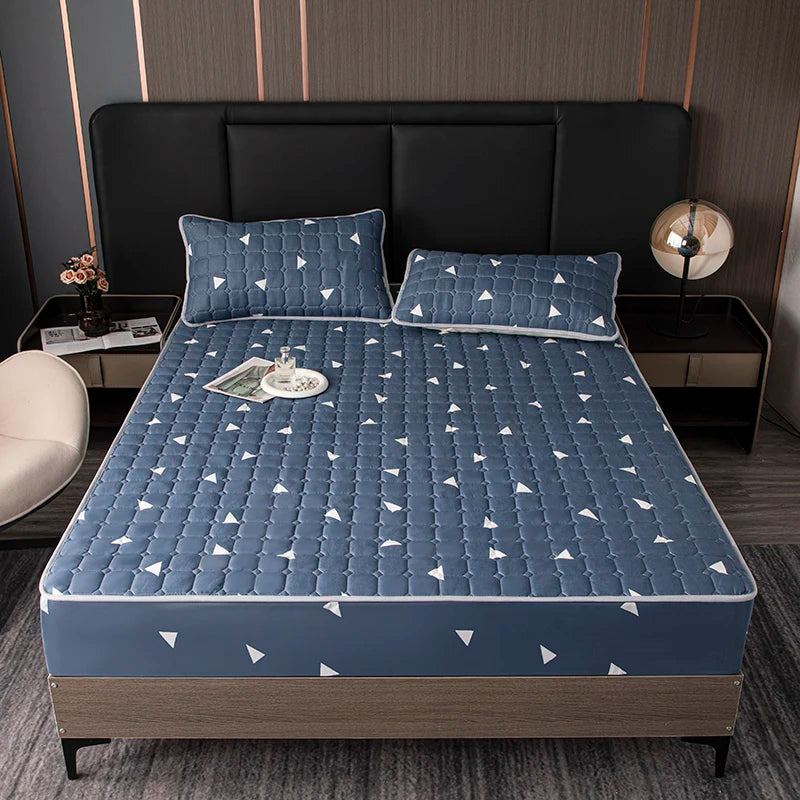 Bonenjoy Printed Bed Cover Simple Style Bedspread Quilted Bed Linen Home Non-slip Mattress Protector 매트리스 커버 (No Pillowcase).