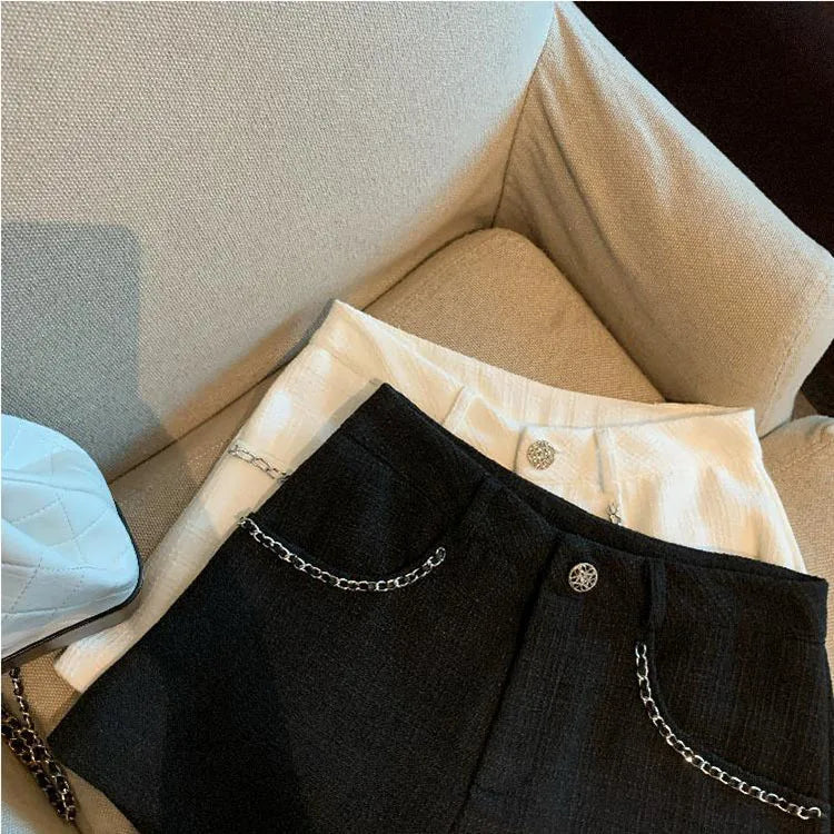 Fashion Tweed High Waist Women Shorts Autumn Winter Slim Office Woolen Black Shorts Women