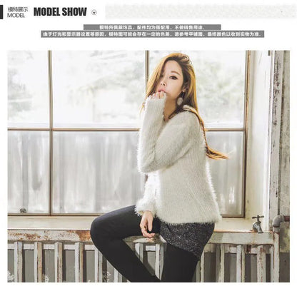 Pullover 2019 Herbst Winter Frauen Oansatz Pullover Lose Gestrickte Damen Pullover Weibliche größe Casual Einfarbig Plüsch Pullover.