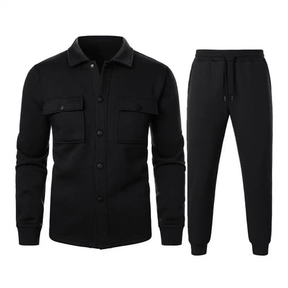 Men Two-piece Suit Set Winter Thick Warm Casual Suit Outfit Long Sleeve Coat Long Trousers Set Fashion Men's Activewear Outwear.