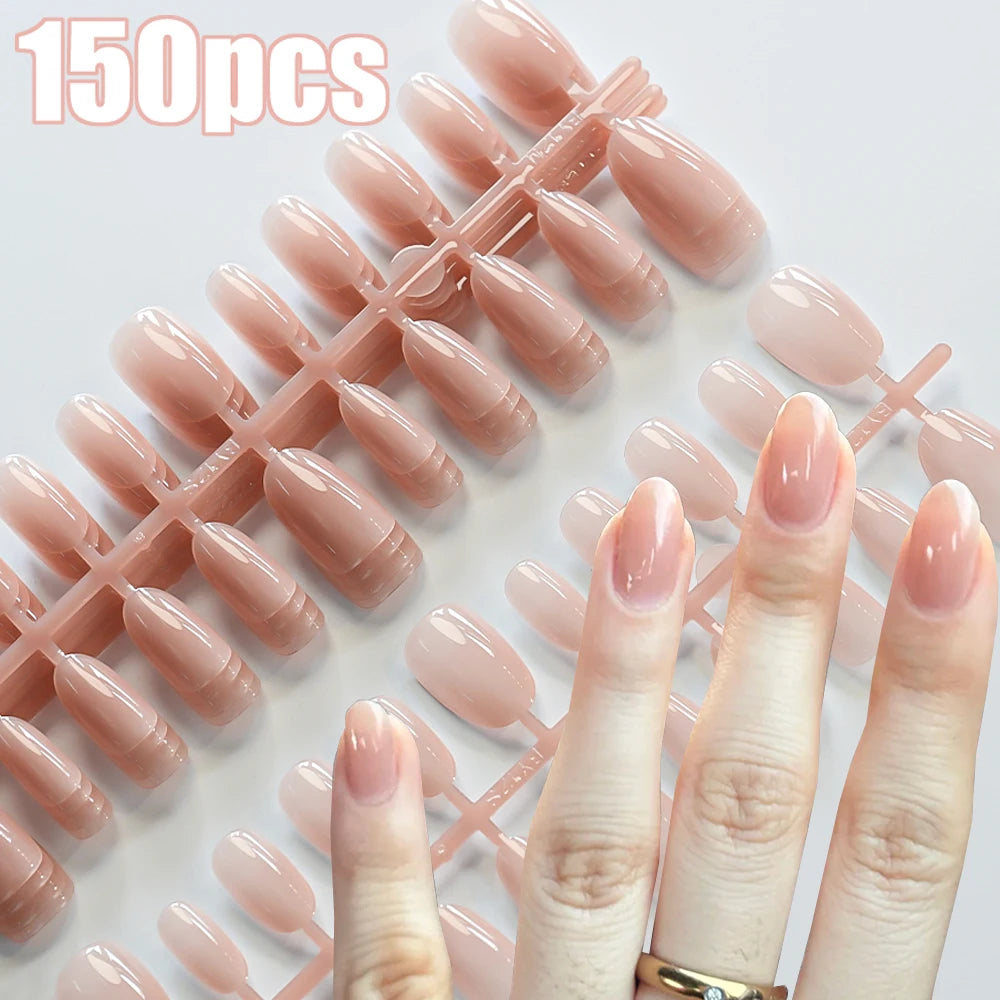150Pcs M/S/XS Ice Nude Short Oval False Nail French Glossy Matte Simple Press on nails Nude Almond Full Cover Acrylic Fake Nails.