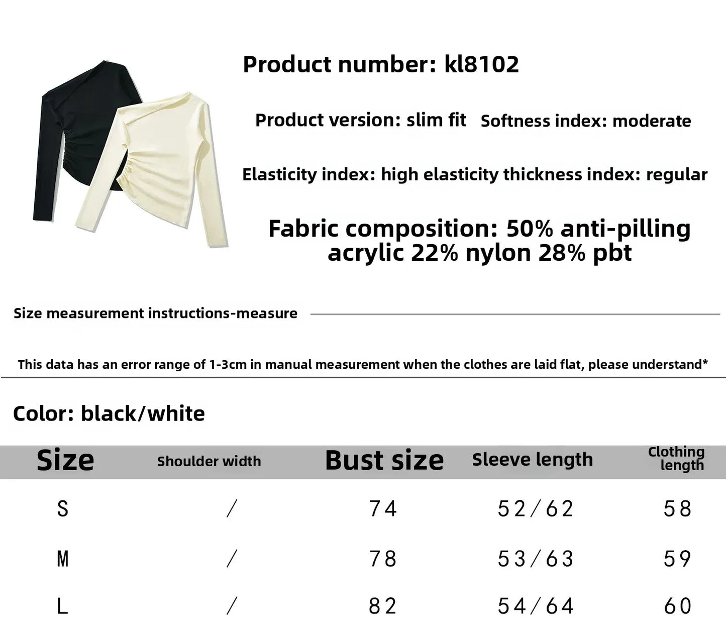 American Style One Shoulder Long Sleeve Women's T-shirt Autumn Pure Desire High-grade Slimming Personality Oblique Shoulder Base.
