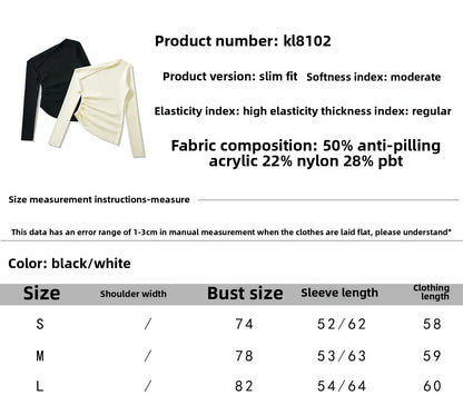 American Style One Shoulder Long Sleeve Women's T-shirt Autumn Pure Desire High-grade Slimming Personality Oblique Shoulder Base.