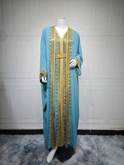 2PCS Muslimische Frauen Luxus Kimono Strickjacke Innere Kleid Set Dubai Abaya Kaftan Marokko Abend Party Kleid Djellaba Eid Jalabiya Neue.