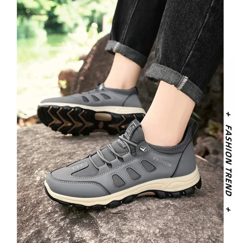 Men Soft Hiking Shoes Summer Breathable Mesh Sneakers Light Black Hike Footwear Walking Shoes Outdoor Shoes Climbing Shoe Male.