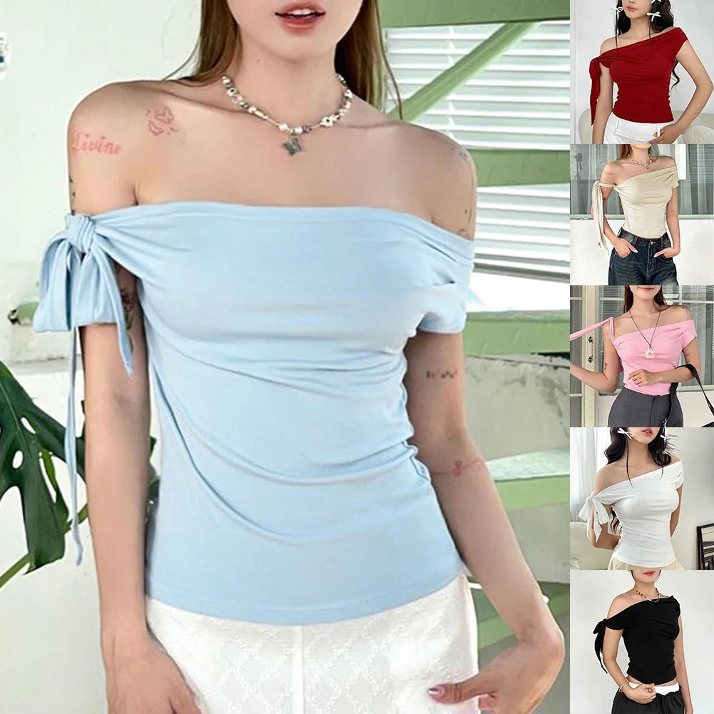 Vacation Styles One-Shoulder Cropped Top Women One Shoulder Top Casual Applicable For Vacation Brand New Condition.