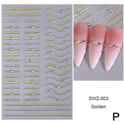 French Tips Nail Sticker 5D Embossed Crystal French Nail Decals Gold Silver Black Line Design Adhesive Slider Nails Art.