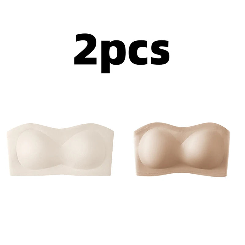 2Pcs/Set Sexy Seamless Top Bra Invisible strapless Bras Women Underwear thin Non slip Push up Bralette Wireless Female Lingerie.