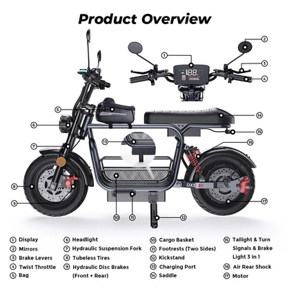 iScooter DX5 Electric Scooter With Seat and Basket 1500W 15.6Ah Scooter for Adults 72KM Range 15''Scooter with NFCs 55KM/h Speed