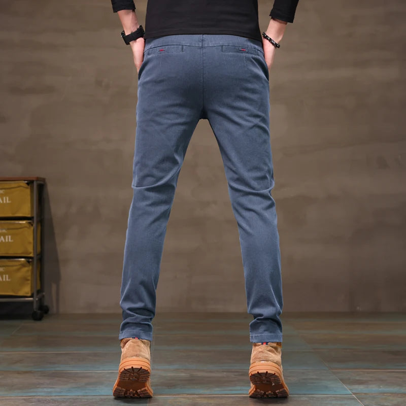 Men's Business Casual Pants Stretch Slim Fit Straight Semi-elastic Waist Trousers Solid Classic Office Work Male Clothing.