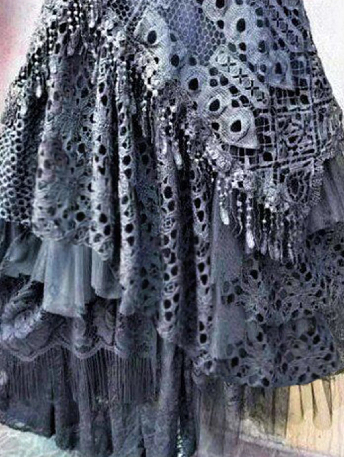 Elegant Lace Asymmetrical Skirt Women Vintage Y2K Boho High Waist Hollow Mesh Patchwork Layered Maxi Skirts Lady Holiday Outfits.