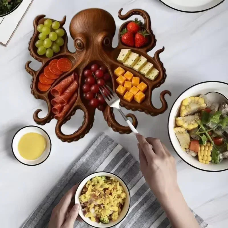 Octopus Wooden Party Food Tray Platter Partition Tray Decoration Octopus Holiday Party Food Tray Kitchen Accessories 2025 New.