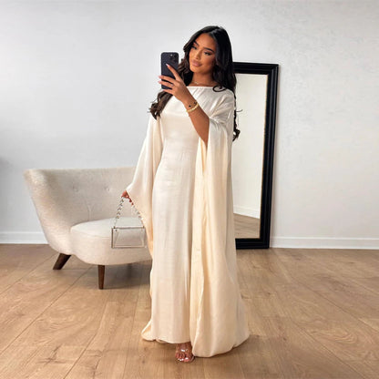 Ramadan Eid Summer Satin Batwing Abaya Dubai Women Islam Muslim Maxi Kaftan Dresses Kebaya Caftan Marocain Robe Femme Musulmane.
