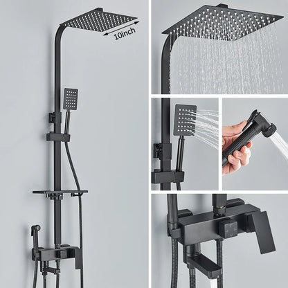 Black Chrome 3/4-way Shower Faucet Rainfall Shower Hot Cold Water Mixer Bidet Faucet Commodity Shelf For Bathroom Shower Mixer