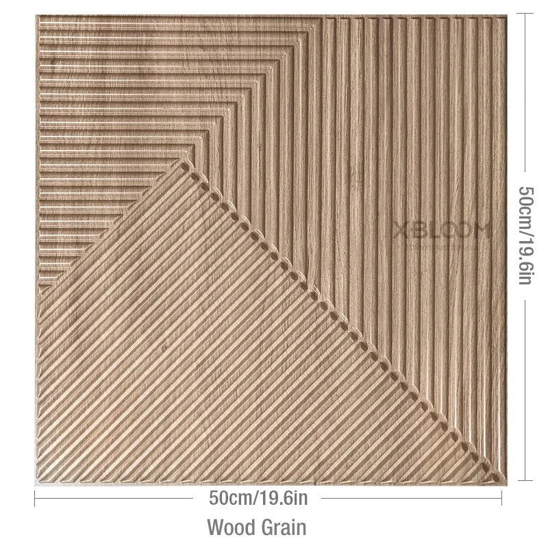 12PC 50x50cm 3d art plaster cut geometric diamond carved wood adhesive bottom wall 3d wall sticker 3d wall panel home decoration