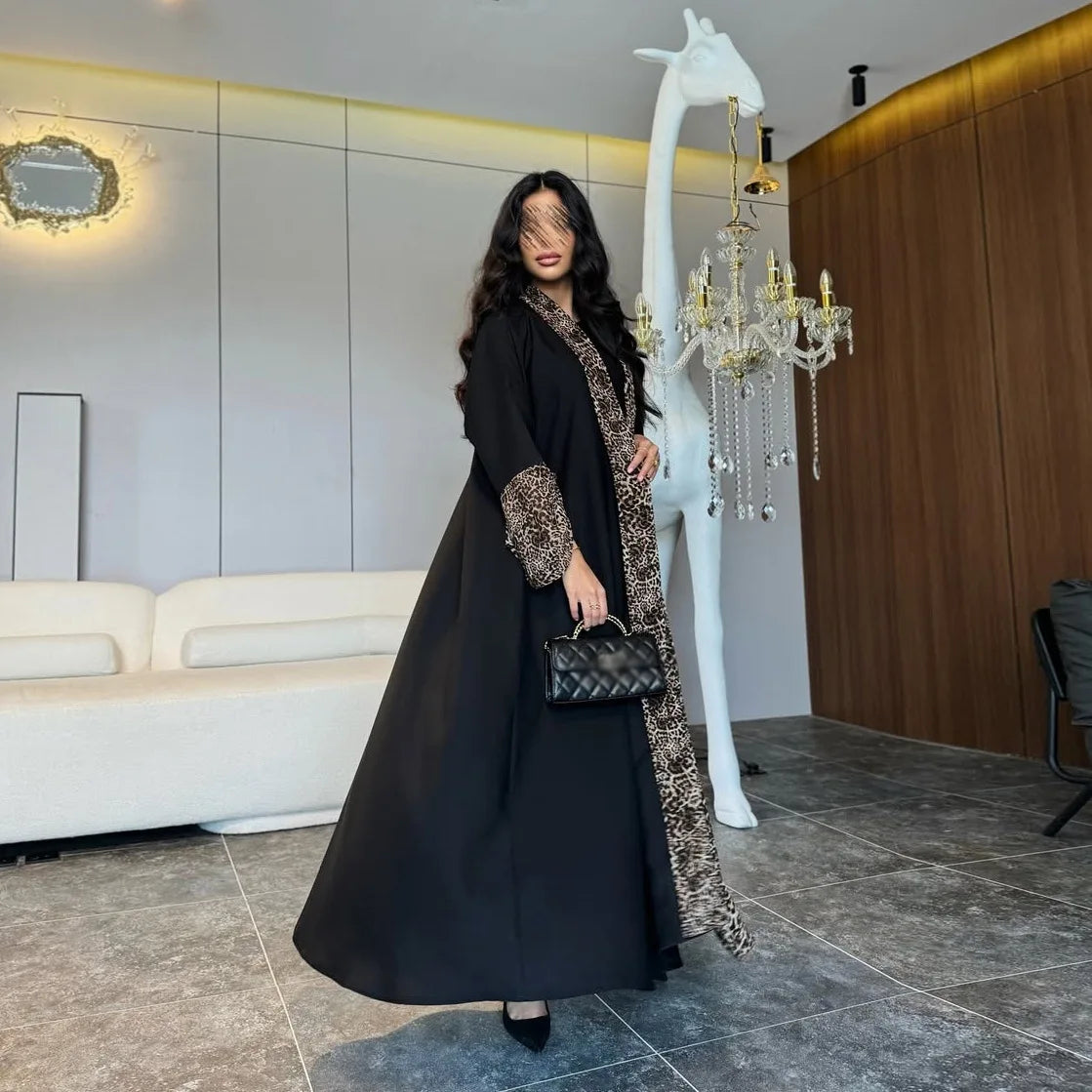 Eid Women Muslim Abaya Leopard Cardigan with Scarf Dress 2025 Vestidos Largos Caftan Robe Jalabiya Ramadan Morocco Dubai Kaftan.