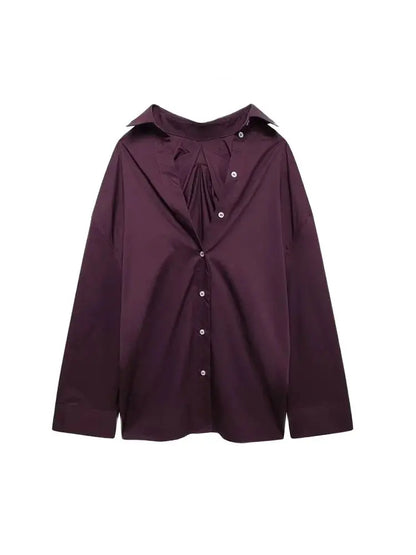 Oversized Pleated Back Shirts for Women, Long Sleeve, Button-up, Female Blouses, Chic Tops, Fashion.