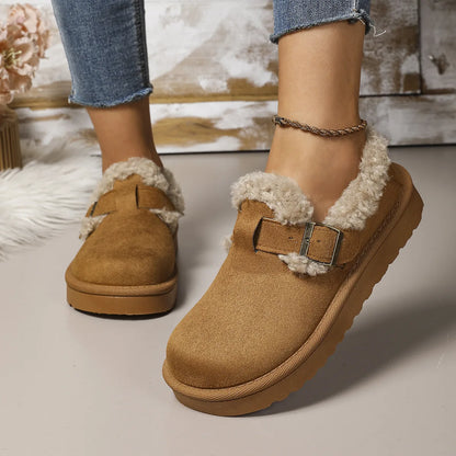 New 2025 Winter Women's Boots Plush Fashion Retro Bean Shoes Cotton Women's Flat Sole Slippers Platform Women Boots.