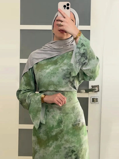 Middle East Women Fashion Dubai Abaya Türkiye Print Long Dress Modest Plain Prayer Ramadan Robe Femme Islam Clothing Kebaya.