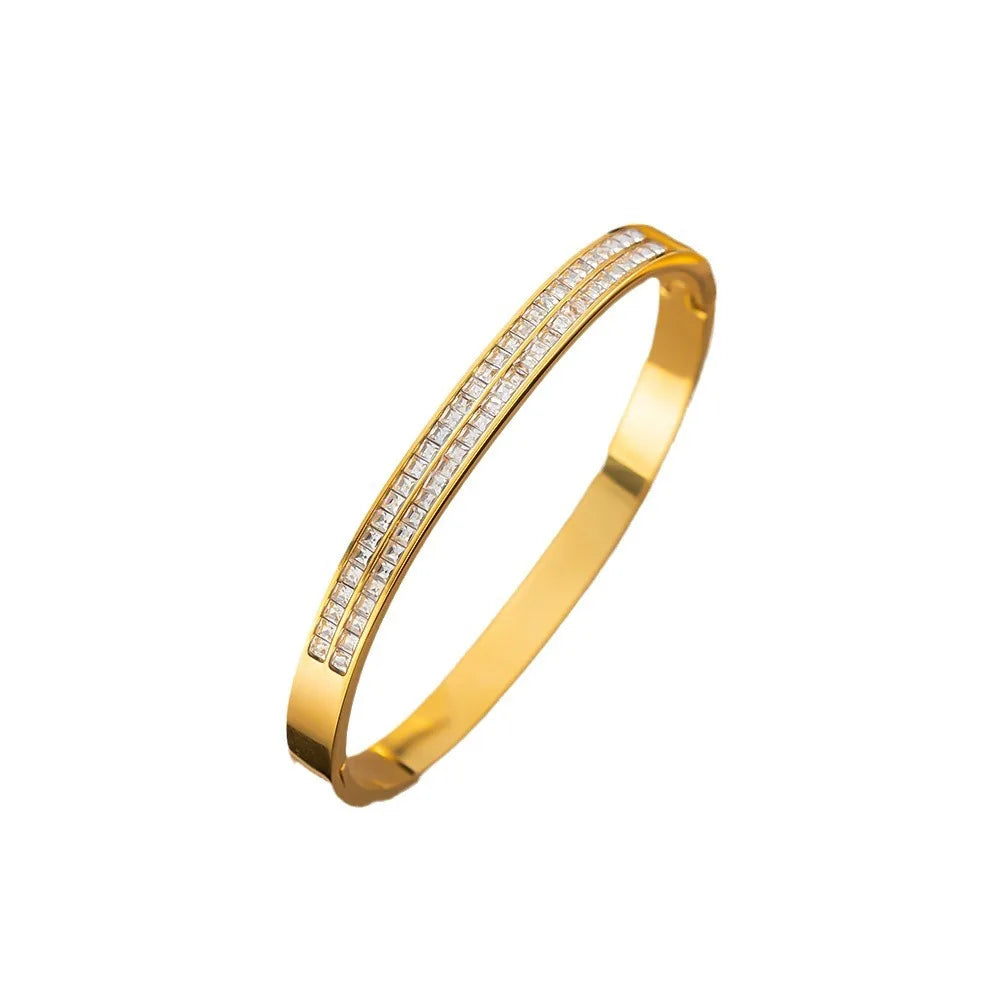 Yupsk 1pcs Double Row Zircon Inlaid Bracelet Accessory Shiny Zirconia Gold/Silver Color All-match Fashion Bracelets Jewelry.