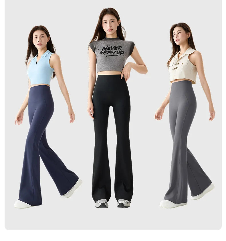 BIVIGAOS Naked Feeling Back Waist Pocket Sharkskin Micro Flared Leggings Women's Tight Sexy Sports Fitness Yoga Casual Pants.