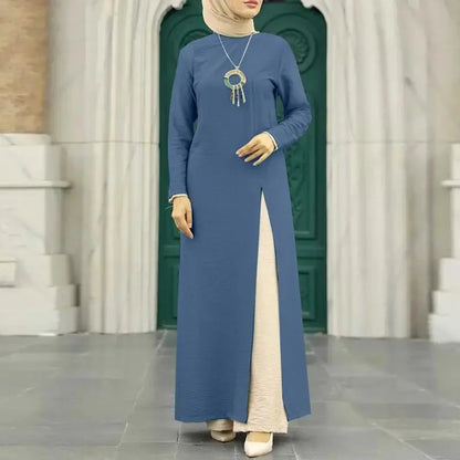 Muslim Women's Long Sleeve Crepe High Split Hem Dress.