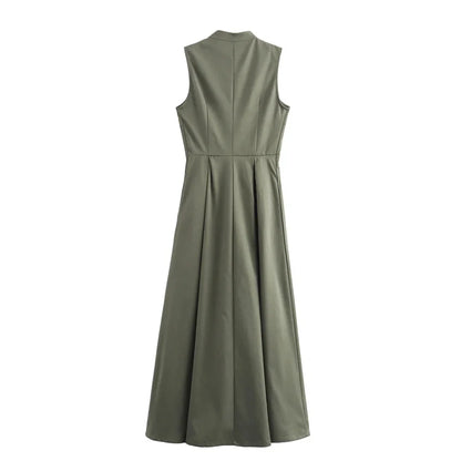 MUJER Zipper Langes Kleid Frau Plissee Ärmelloses, Figurbetontes Kleid Sommer Elegante Party Kleider Für Frauen 2025, Neue Midi Kleider