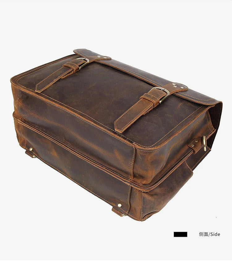 Vintage verrückte Pferd Echt leder Männer Aktentasche große Business-Tasche Einkaufstasche 15.6 "Laptop-Tasche Attache männliche Umhängetasche