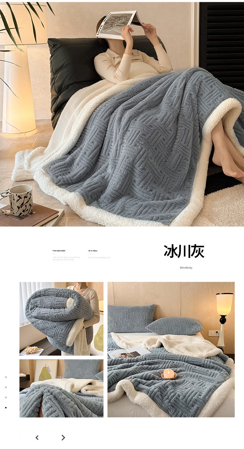 Jacquard Lamb Fleece Only Blanket or Blanket and Pillowcase Sets Soft Warm Milk Velvet Sofa Blanket Queen Autumn Winter Duvets