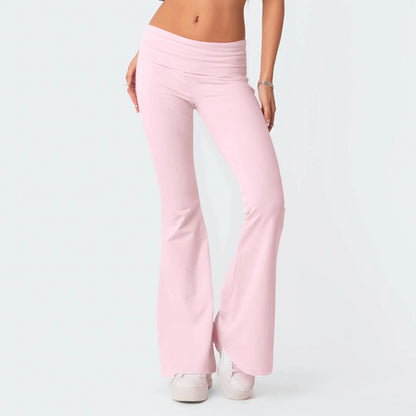 Damenmode, einfarbig, schmale Passform, schmale Reverse-Taille, niedrige Taille, elastische Taille, Schlaghose, Hose für Damen, Damenhose 2024