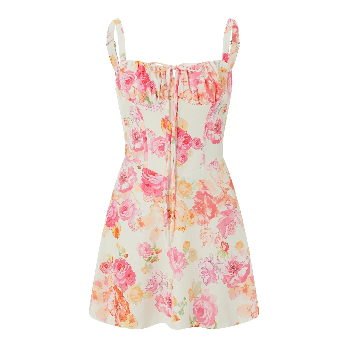 Combhasaki Damen-Kleid, elegant, Blumendruck, tief ausgeschnitten, zum Binden, ärmellos, Cami, figurbetont, Korsett, kurzes Kleid, Sommer, rückenfrei, Party, Clubwear