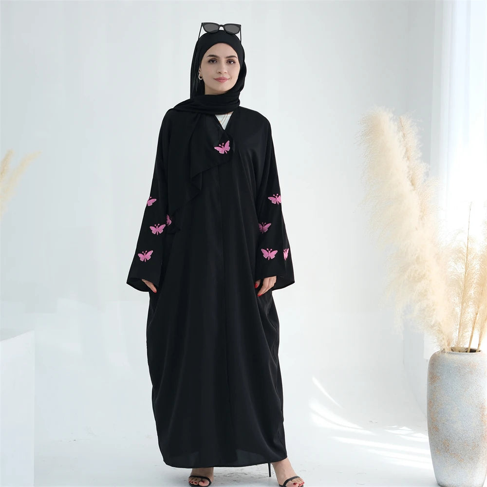 Ramadan Open Linen Butterfly Kimono Abaya Dubai Turkey Islam Muslim Dress Abayas For Women Kebaya Kaftan Robe Musulmane Femme.