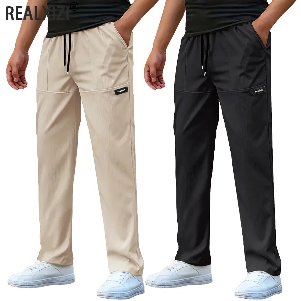 Men's Casual Pants Breathable Loose Sports Sweatpants Solid Color Running Straight Long Pants Outdoor Workout Joggers Streetwear.