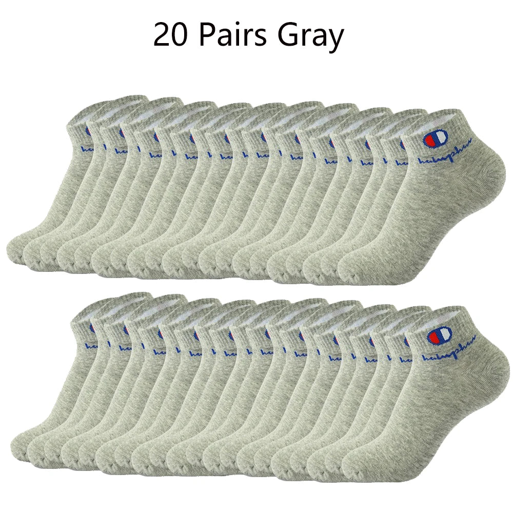 10/20/30 Pairs Socks Men Ankle Cotton Socks Brand Classic Fashion Black White Socks Breathable Mesh Athletic Short Socks Summer