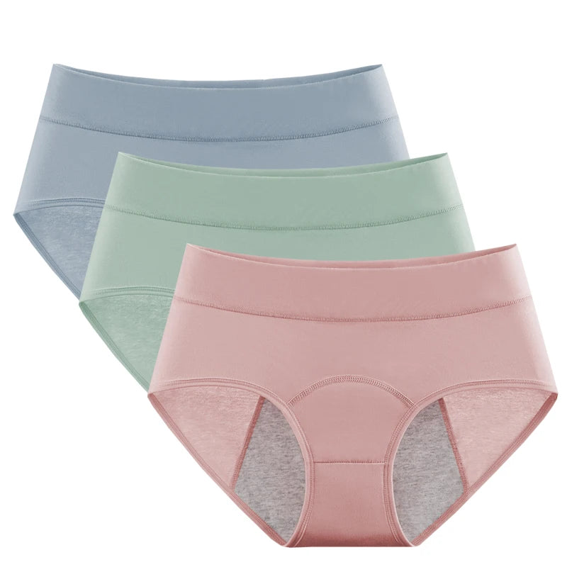 3pcs Cotton Women's Mid Waist Leak Proof Menstrual Panties Female Widen Period Physiological Briefs Lady Ventilate Comfort Panty