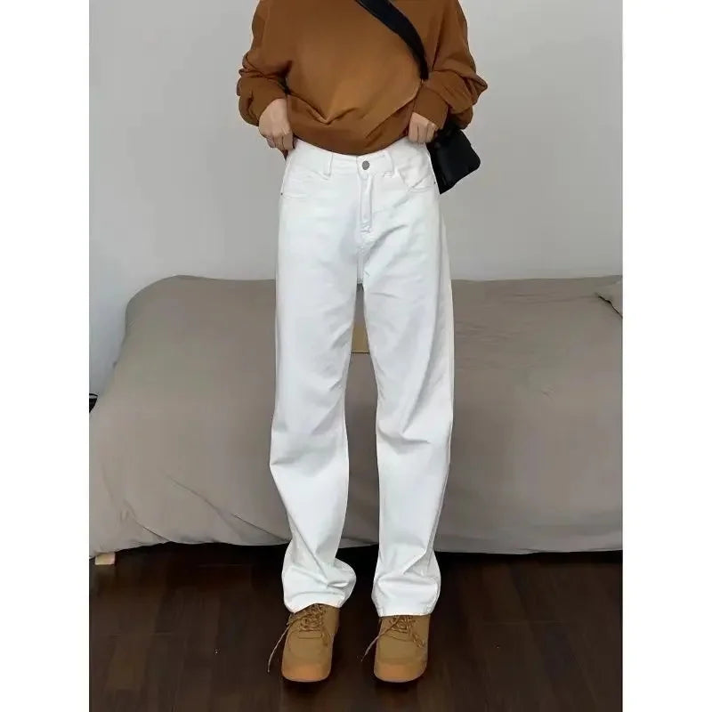 High Waist Straight Leg Jeans Women's Spring New Slim Fit Spring Autumn Narrow Version Smoking Pipe Pants.