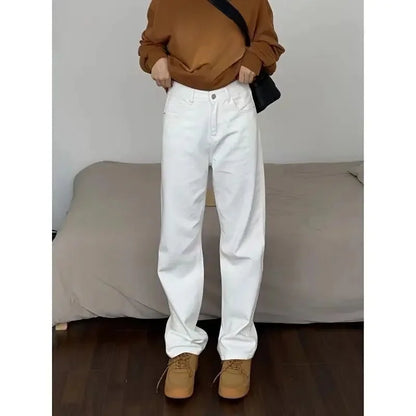 High Waist Straight Leg Jeans Women's Spring New Slim Fit Spring Autumn Narrow Version Smoking Pipe Pants.