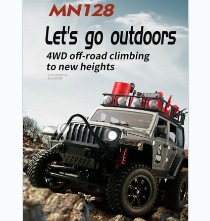 1/12 MN128 RC Car 4WD Jeep Model 2.4G Remote Control LED Light 4X4 Off Road 4WD Climbing RC Truck Electric Toy Car Gift for Boy.