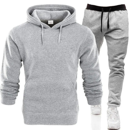 Men's Hooded Solid Color Pullover Set Two-Piece Sweater Sport Pants.