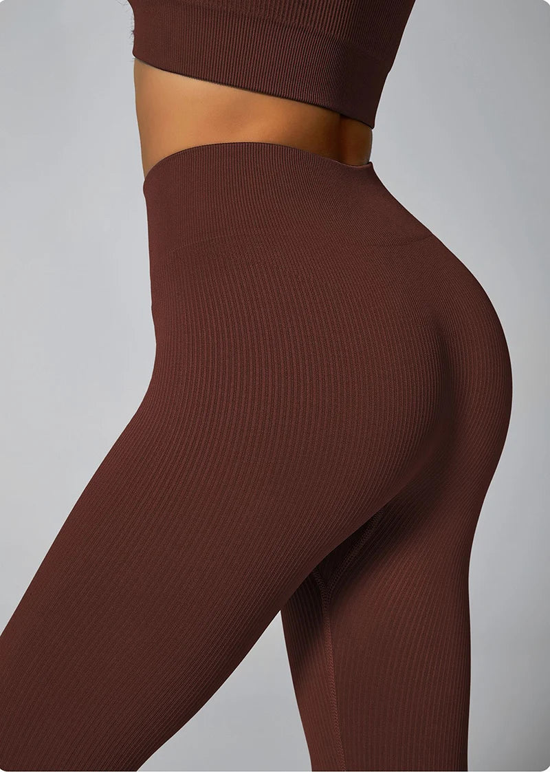 Women's seamless knitted thread yoga pants high waisted sports leggings hip lifting running training slimming and fashionable.