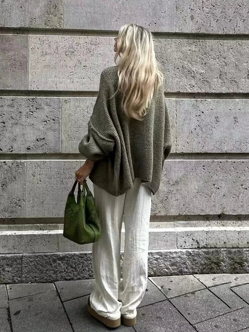 TRAF Women's Bat Sleeve Cardigan Sweater Temperament Lapel Metal Button Decoration Fashion Jacket Casual Commuter Women's Tops.