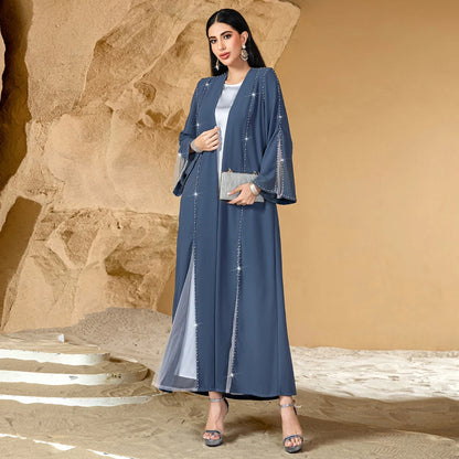 Eid Diamonds Abayas for Women 2025 Fashion Muslim Dress Dubai Open Abaya Kebaya Kimono Jalabiya Caftan Marocain Femme Robe Gown