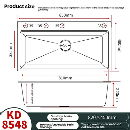 Kitchen Sink Stainless Steels Large Single Slot Multifunctional Dishwashing Bowl Household Wash Dish and Wash Vegetables Basin