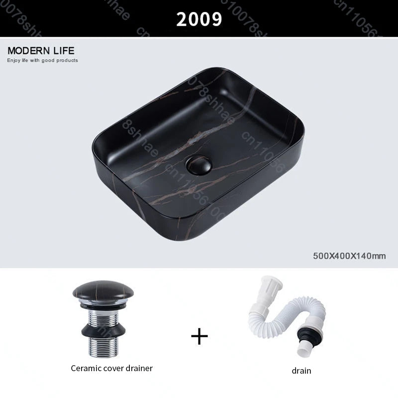 Luxuriöses Vintage-Keramikgefäßwaschbecken für Badezimmer, Waschtisch, Kunstbecken über der Theke, Waschbecken mit Abflusszubehör, Arbeitsplatte