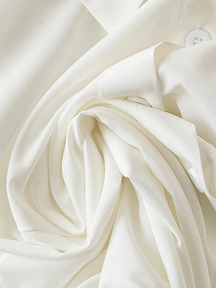 Plus Size Spring/Summer White Slim Fit Long Sleeve Shirt Solid Colour Fashionable and Versatile Office Wear Simple and Refined.