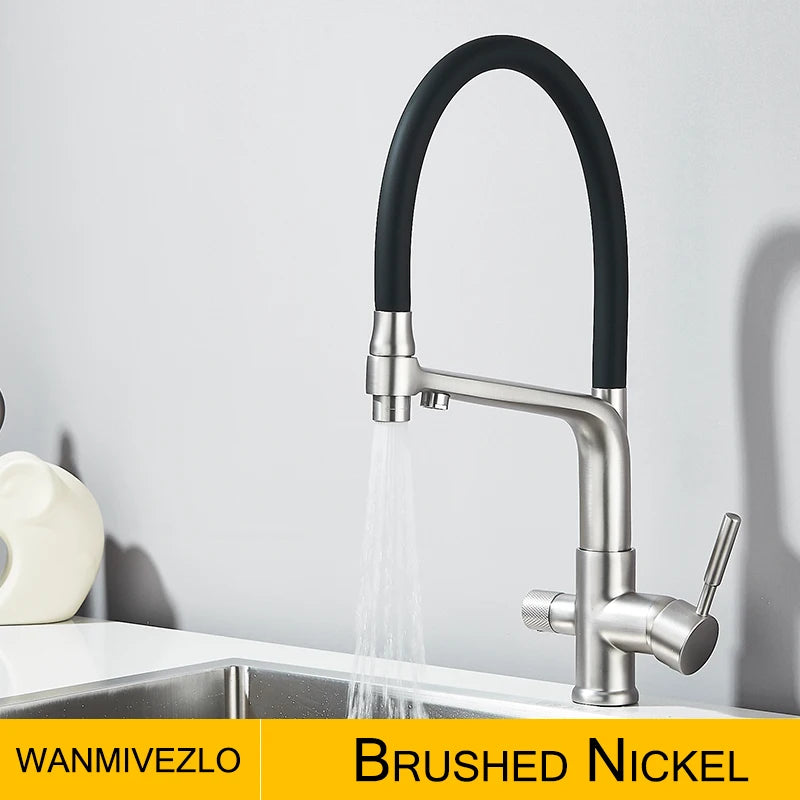 Drinking Water Kitchen Faucet Pull Down Sprayer 360 Rotate Mixer Tap Deck Mount Filtered Water Tap Hot Cold Water Crane